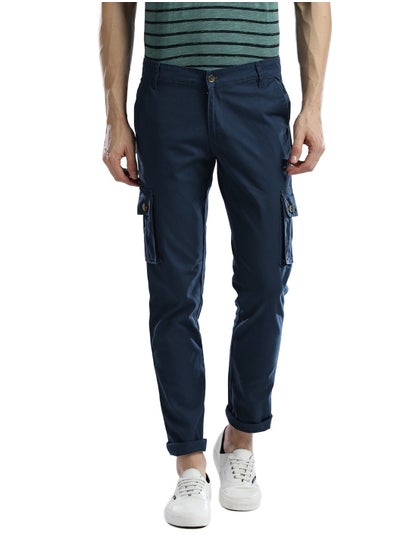 Buy Men Solid Regular Fit Cargos Trousers in UAE