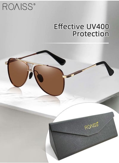 Buy Men's Aviator Sunglasses, UV400 Protection Sun Glasses with Metal Frame, Fashion Anti-Glare Sun Shades for Men Driving, Fishing, Traveling, Brown, 61mm in UAE