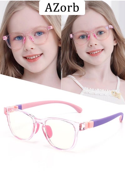 Buy Kids Blue Light Blocking Glasses Silicon Material Anti Eyestrain UV Blocking Reading Glasses Gaming Computer Eyeglasses Light Weight Frame for Kids 3 to10 Year Old Pink in UAE