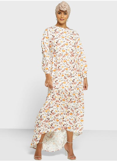 Buy Tiered Asymmetrical Hem Printed Dress in UAE