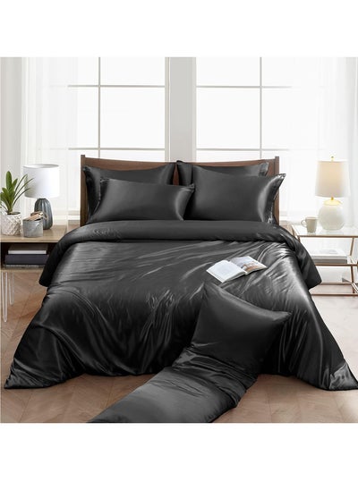 Buy 4 Pieces Queen Size Satin Luxury Silky Bedding Duvet Cover Set Skin-friendly And Comfortable, Soft And Smooth For Bedroom And Living Room 200x230 cm in Saudi Arabia