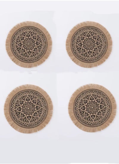 Buy 4-Piece Dining Table Decorative Placemats Cotton And Linen Black/Brown 38 Centimeter in UAE