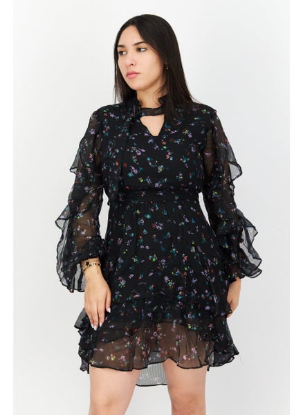 Buy Women Allover Print Mini Dress, Black Combo in UAE