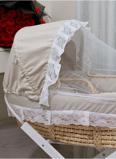 اشتري Baby Moses Basket Cradle With Rocking Stand, Light Brown في السعودية