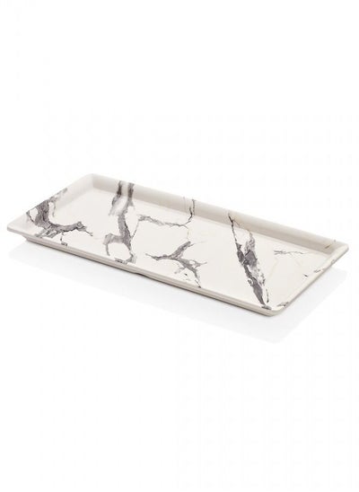 Buy Rectangular melamine white marble serving plate 35 cm in Saudi Arabia