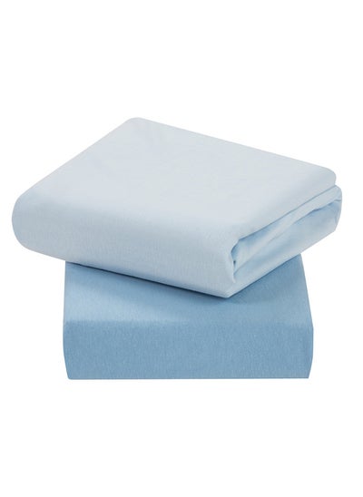 Buy Pack Of 2 Jersey Cotton Fitted Sheets Cot Bed, 70 X 140 X 12 CM -  Blue in UAE