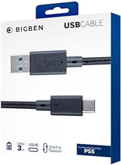 Buy Bigben ps5 usb-c cable charging and data cable, braided, 3m, black in Egypt