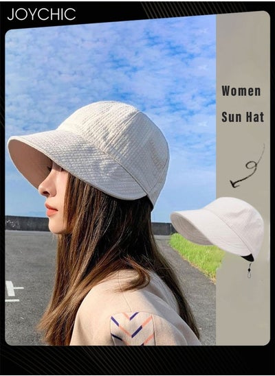 اشتري Women Spring Summer Autumn Versatile Bucket Hat Daily Outdoor Sun Protection Peaked Cap Adjustable Foldable Waffle Hat for Ladies Girls White في الامارات