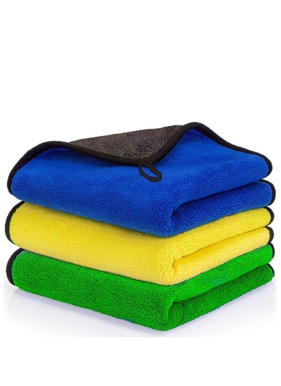 اشتري 3pcs Microfiber Car Drying Towel for Car Cleaning and Detailing, Double Sided, Extra Thick Plush Microfiber Towel Lint Super Absorbent Detailing Towel for Car | Windows | Screen and Kitchen | في الامارات