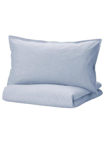 Buy Duvet Cover And 2 Pillowcases Blue/Striped 240X220/50X80 Cm in Saudi Arabia