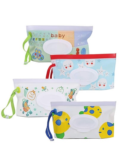 اشتري 4 Pack Baby Wipes Container Reusable Portable Wet Wipe Pouch Wipe Dispenser Container Baby Travel Wet Wipe Holder في السعودية