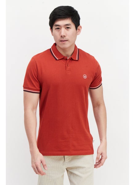 اشتري Men Regular Fit Brand Logo Short Sleeve Polo Shirt, Red Combo في الامارات