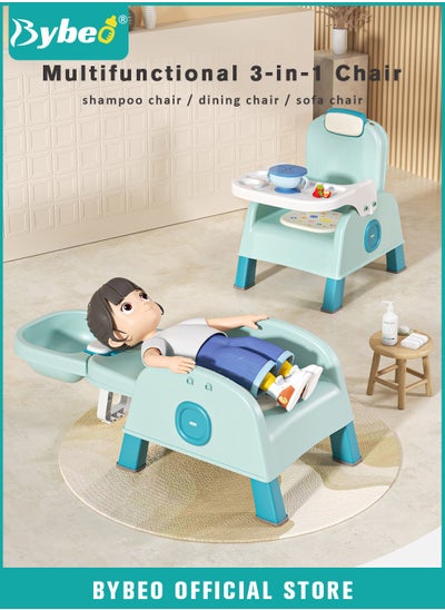 Buy 3-in-1 Baby Dining Chair, Multifunctional Kids Hair Washing Chair, Convertible Babies Bath Seats, Foldable Kid Sofa Chair with Meal Tray Hair and Wash Utensils Set, Adjustable Height in UAE