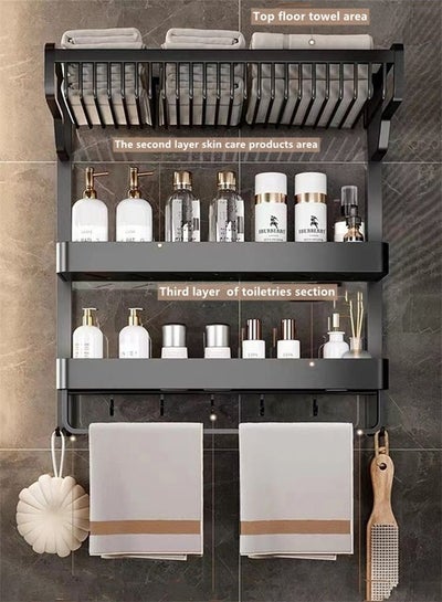 Buy 1-Piece Three Layer Bathroom Organizer/Bathroom Shelving/Bathroom Storage Rack High Quality Aluminum Black 57 x 22 x 62 Centimeter in UAE