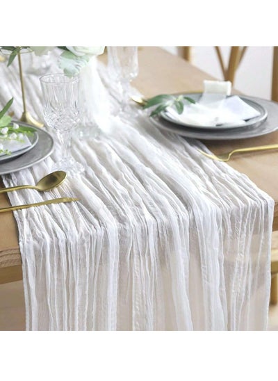 Buy A Bohemian style wrinkled long table mat fabric, used for wedding receptions, wedding showers, holiday party decorations, white in UAE