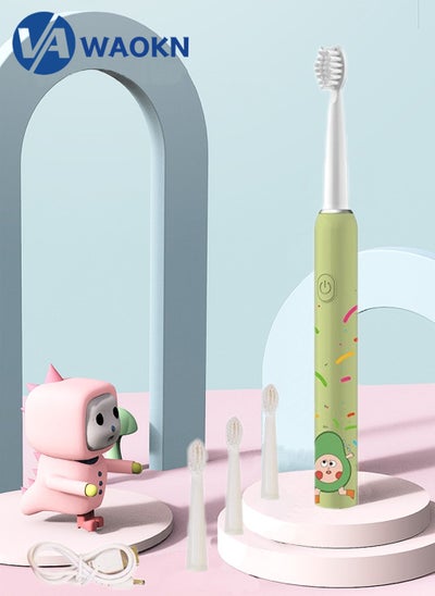 Buy Rechargeable Children's Sonic Electric Toothbrush High-frequency Vibration IPX7 Waterproof Power Toothbrush 3 Modes Adjustable Smart Electric Toothbrush with 4 Detachable Soft-bristle Brush Heads in Saudi Arabia