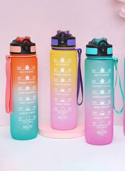 اشتري Vio Motivational Water Bottle With Time Marker Leakproof Sturdy Daily Use For Fitness Gym Office School Running Workout and Outdoor Sports في الامارات