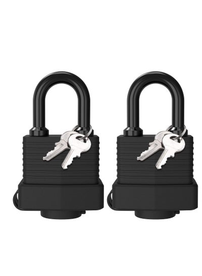 Buy Security Padlock, 2 Piece Set with 4 Keys Waterproof Padlock Heavy-duty Cut-proof Security Lock Rubber Padlock for Gym Lockers, Garages, Fences, Sheds, Patios, Outdoors and Indoors (black) in UAE