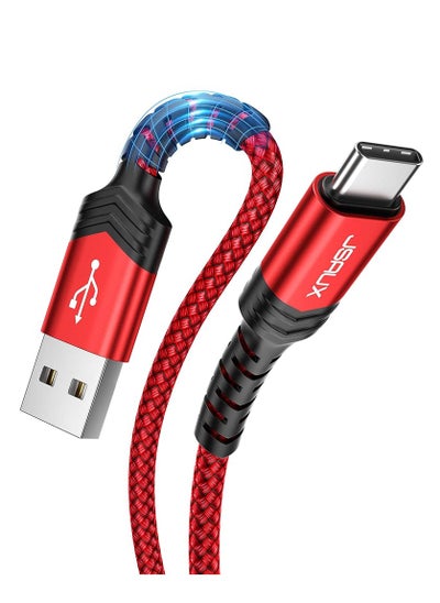 اشتري كابل جي اس اوكس 2متر   USB-C to USB-A  احمر خامة نيلون في مصر