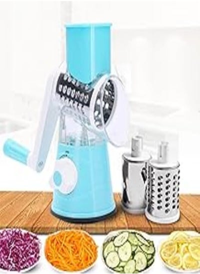 اشتري hanso Rotary Round Manual Mandoline Drum Cheese & Vegetable Cutter Slicer Multifunctional Round Mandoline Grater Potato Kitchen Gadgets Rotary Vegetable Grinder (Blue) في مصر