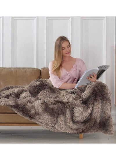 Buy COMFY SOFT & FLUFFY CLASSIC FUR BLANKET/THROW GREY TIE AND DYE in UAE