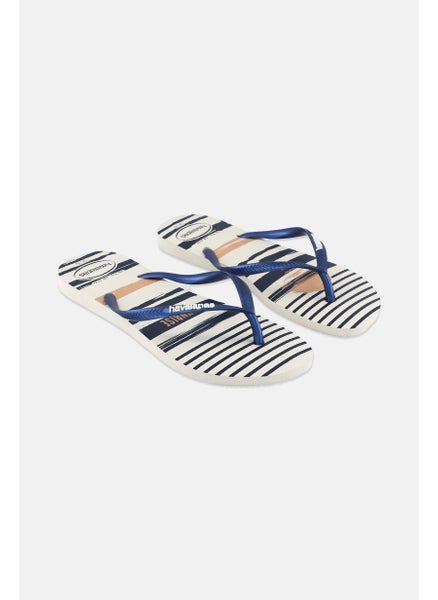 اشتري Women Style 2 Slim Nautical Slip On Slippers, White/Navy Combo في السعودية