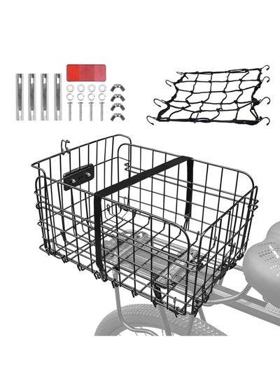 اشتري Rear Bike Basket, Large Bicycle Basket With Reflective Waterproof Cover, Foldable Metal Wire Bicycle Baskets For Bike Rear Cargo Rack Black (14.8*10.8*7.7 in) في السعودية