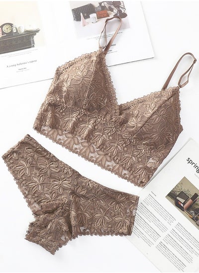 Buy Brown Lace-Trimmed Bikini Set - Two Pieces in UAE