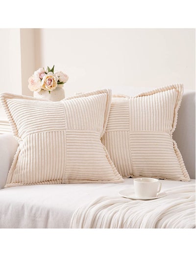 اشتري Cream Throw Pillows Covers 18x18 Set of 4 Corduroy Decorative Rustic Modern Farmhouse Pillow Cover Square Boho Cushion Case for Couch Sofa Bedroom Living Room No Pillow Insert في الامارات