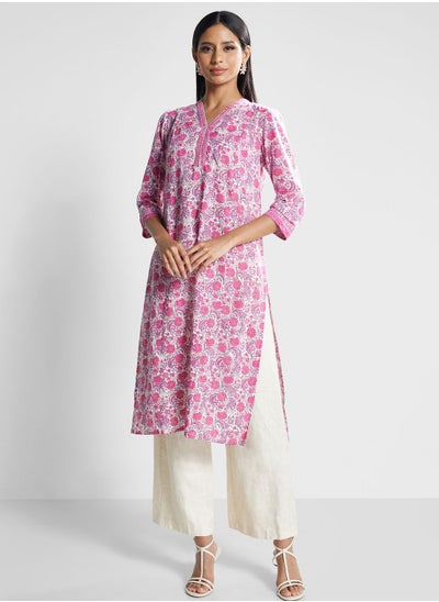 Buy V-Neck Floral Print Kurti in UAE