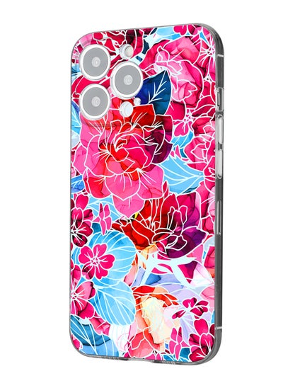 Buy for iPhone 14 Pro Max Case, Shockproof Protective Phone Case Cover for iPhone 14 Pro Max, with Pink flowers Pattern in UAE