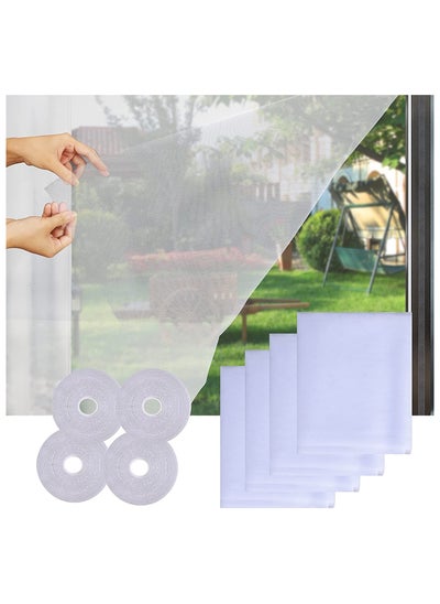 اشتري 4 Packs Fly Screen Nets for Window DIY Self-Adhesive Window Screen Mesh with 4 Rolls White Tapes Washable and Reusable Block Mosquitoes Flies and Bugs Enter 1.3M x 1.5M في الامارات