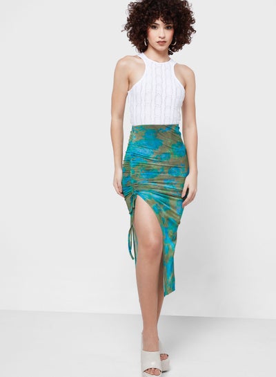 Buy Ruched Detail Printed Midi Skirt in UAE