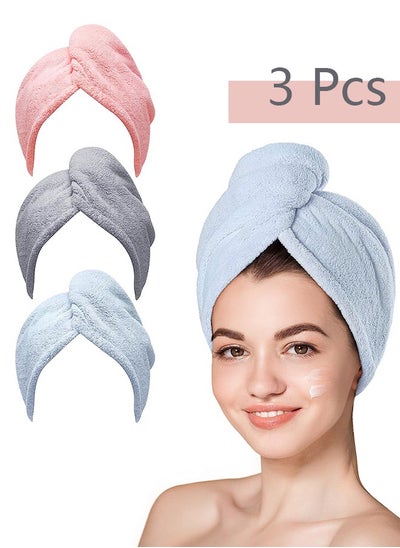 Buy Microfiber Hair Towel, 3 Packs Hair Turbans for Wet Hair, Drying Hair Wrap Towels for Curly Hair Women Anti Frizz in Saudi Arabia