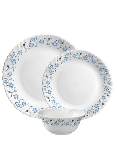 Buy LaOpala Classic 44 Pcs Dinner Sets Glass Material  Plates Grace Blue Dinner Set Microwave Safe & Dishwasher Safe Minimalist Style Lightweight Bowls, Cups, Plates Set-Reusable in Saudi Arabia