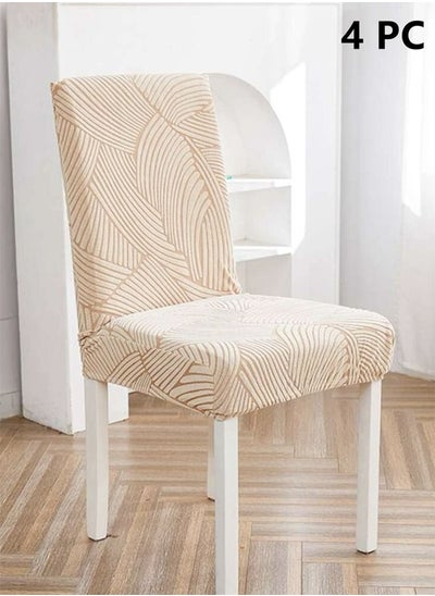 Buy 4-Piece Modern Simplicity Striped Stretch Dining Chair Cover Chair Seat Cover Polyester khaki in UAE