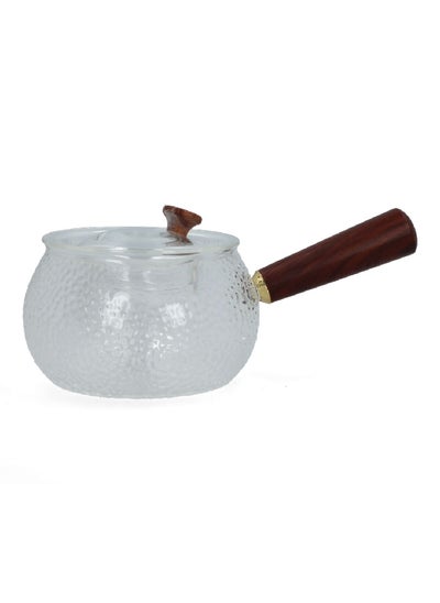 Buy Glass Tea Pot with Lid and Wooden Handle Clear and Brown 12 x 25.4 x 17.6 cm CW in Saudi Arabia