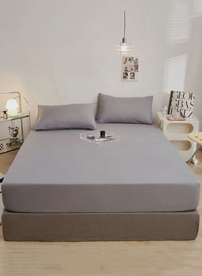 Buy 3 Pieces Fitted Bedsheet Set Plain Gray Color Various Sizes in UAE