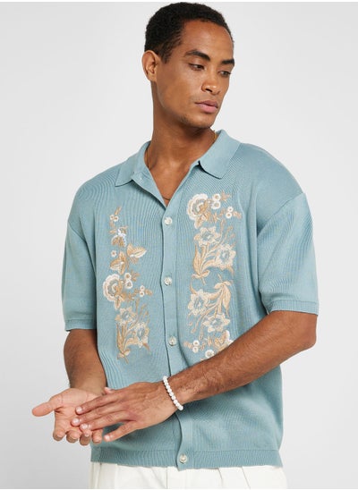 Buy Floral Embroidered Relaxed Fit Shirt in Saudi Arabia