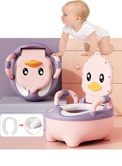 Buy Potty Training Seat Duck Design Baby Toilet Potty Chair With Cushion Backrest Lightweight Baby Toilet Bowl PVC Soft Seat Pink in Saudi Arabia
