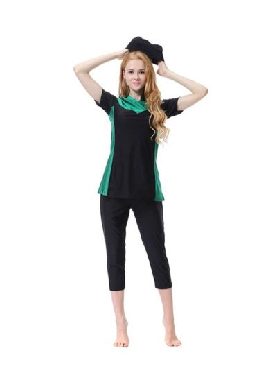 اشتري 3-Piece Short Sleeve Burkini Black/Green في الامارات