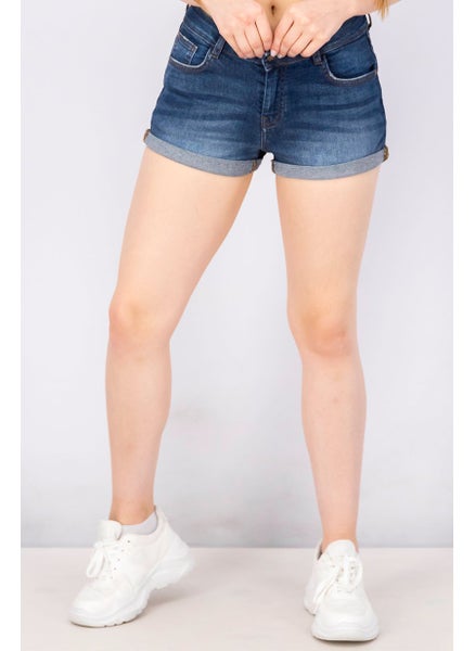 Buy Women Plain Denim Short, Blue in UAE