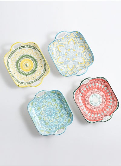 Buy 4-Piece Hand-Painted Plates Multicolour 23.7x19.6x5.2cm in UAE