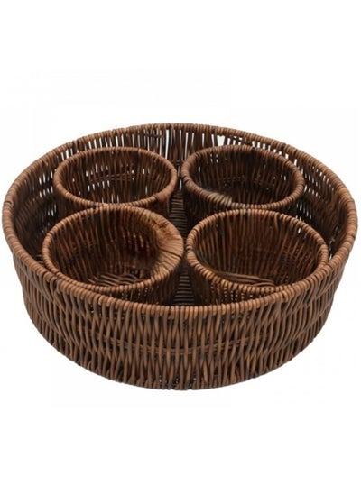 اشتري 4-piece round wicker serving set with wicker plate في مصر