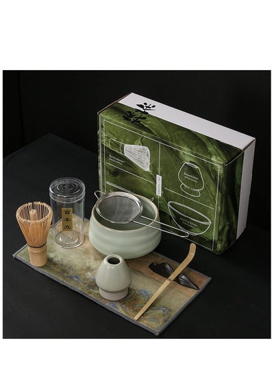 Buy Matcha Set, 7-Piece Traditional Matcha Tea Set with Ceramic Bowl, Prong Bamboo Matcha Whisk, Whisk Holder and Traditional Scoop, Matcha Stirrer Set for Home, Camping, Kitchen, Restaurant (Light Green) in Saudi Arabia