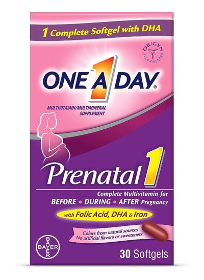 اشتري One A Day Women's Prenatal 1 Multivitamin including Vitamin A, Vitamin C, Vitamin D, B6, B12, Iron, Omega-3 DHA & more, 30 Count - Supplement for Before, During, & Post Pregnancy في السعودية