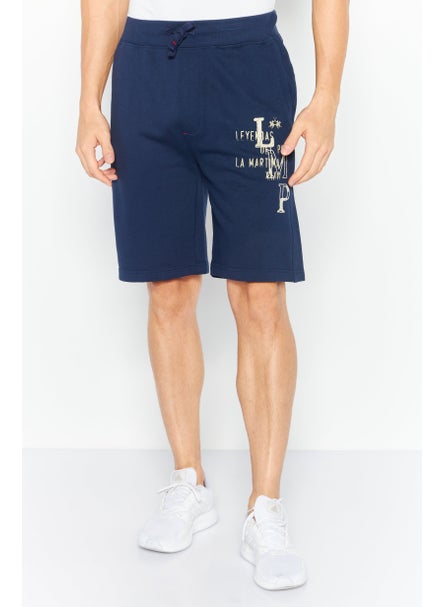 اشتري Men Brand Logo Drawstring Shorts, Navy في الامارات