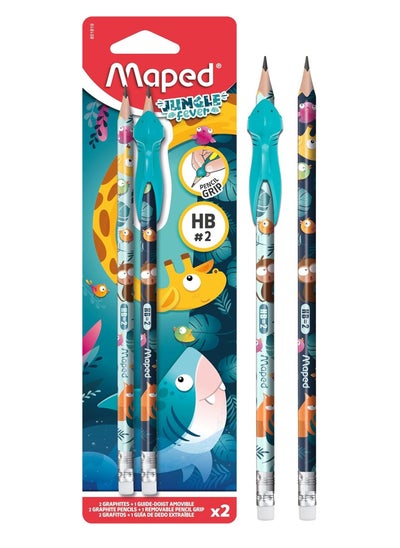 اشتري 2-Piece Jungle Fever Graphite Pencils With Pencil Grip Assorted Colours في الامارات