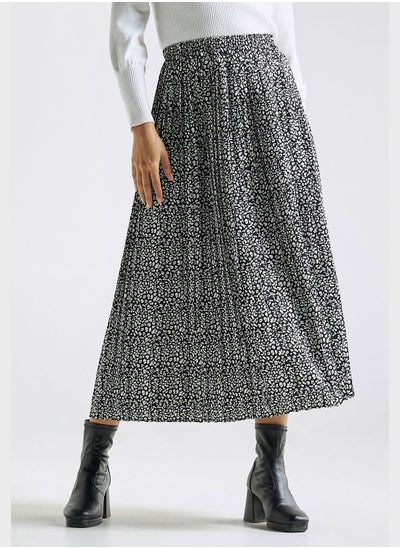 Buy Printed Pleated High Waist Skirt in UAE