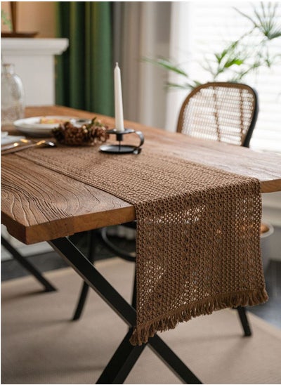 Buy Boho Brown Table Runner Vintage Farmhouse Bohemian Crochet Macrame Table Runner for Wedding Party Coffee Dining Table Decor Brown 30*180cm in Saudi Arabia